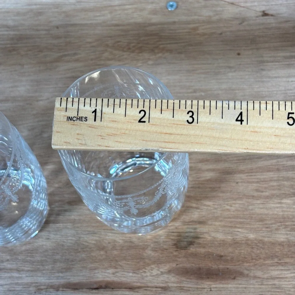 Vintage Etched Crystal Highball Glasses Set of 3 Damask Scrollwork Tumblers